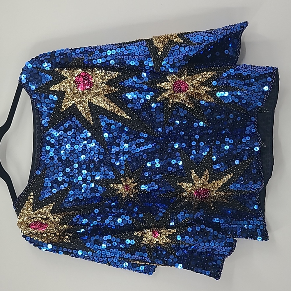 Vintage sequin POP STAR blouse top blue incredible!!